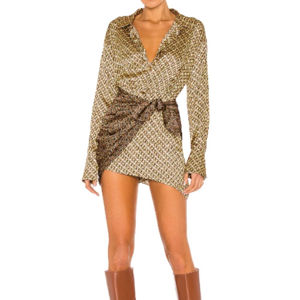 L’Academie Kamille Mini Dress in Tan & Brown Chain